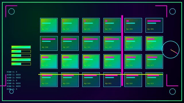 An agile backlog interface displays a digital grid of data boxes that shift along a horizontal scanning line across three distinct screen captures for analysis