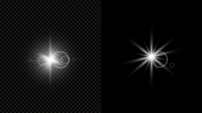 Two bright starbursts on transparent backgrounds for graphic design and special effects