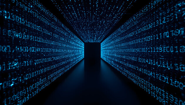Digital data flowing through abstract binary tunnel
