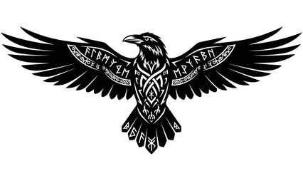 Fototapeta premium Viking Raven Symbol with Ancient Runes and Celtic Knotwork