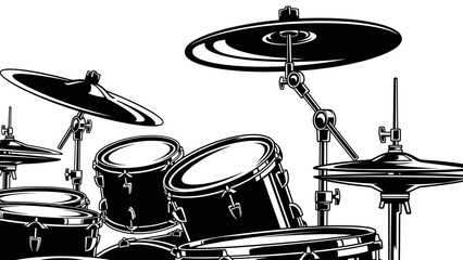 Obraz premium Black and White Graphic Illustration of a Modern Drum Kit