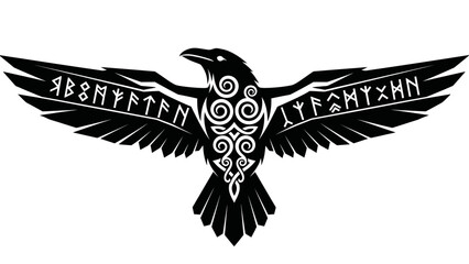 Fototapeta premium Viking Raven Design with Celtic Knotwork and Runes