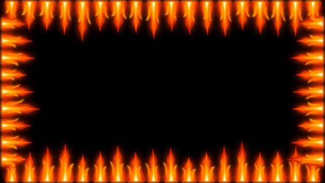 Animated fire flame border frame on black background