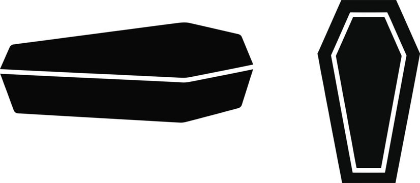 Two black coffins isolated on a white background representing death and mourning