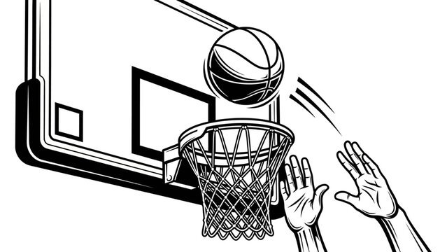 Basketball Ball Scoring into Hoop Hand Drawn Illustration