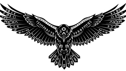 Fototapeta premium Norse Raven Symbol with Runes Vector Illustration