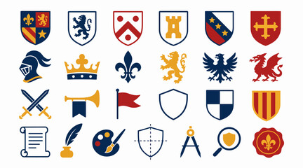 Collection of medieval heraldic symbols and icons. © Ako