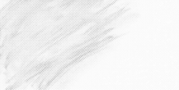 Abstract halftone pattern with diagonal streaks of black dots on a white background, grayscale texture for print and digital