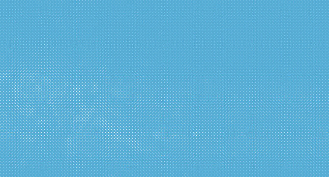 Vibrant blue halftone pattern with gradient dot density, abstract background, featuring small white, circular grid