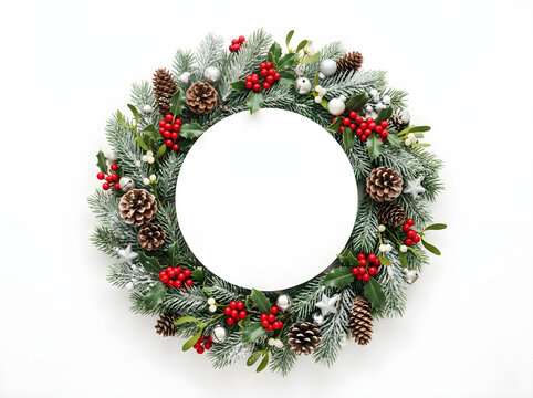 Festive Christmas Wreath With Empty Center Space For Holiday Text
