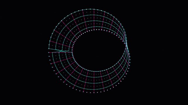 Abstract Geometric Design: A mesmerizing abstract geometric pattern with interlocking circular grids and glowing dots.