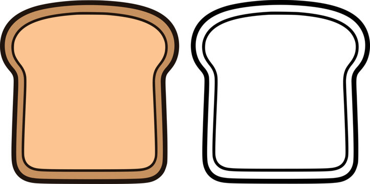 Vector illustration of toast icon in line art style and colored, coloring page for kids