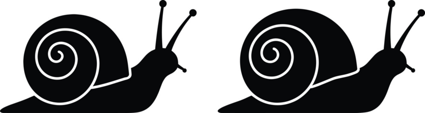 Two identical black snail silhouettes with spiral shells and long antennae facing right on a white background