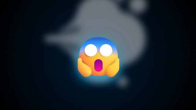 Surprised glowing face emoji floating on a dark background