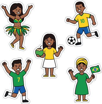 Brazilian Culture and Lifestyle Characters Collection with Carnival Dancer, Soccer Players, Coconut Drink and Brazil Flag