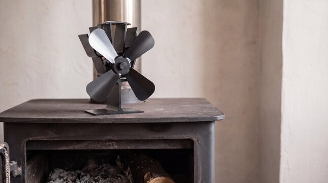 Stove Fan Resting on a Cold Wood Burning Stove
