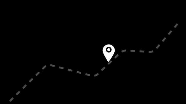 Animated map route with location pin marker on dashed path for travel and logistics navigation