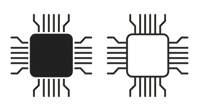 Modern dual processor chip icons set