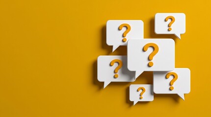 Fototapeta premium Group of Speech Bubbles with Question Marks on Yellow Background