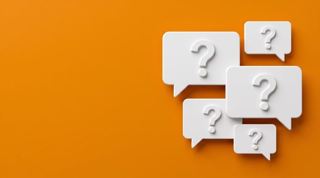 White Question Marks in Speech Bubbles on Orange Background