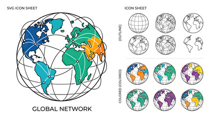 Fototapeta premium Global Network Connection Globe Icons