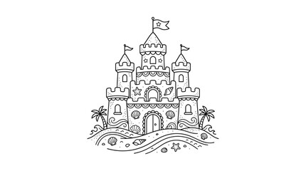 Obraz premium Hand-drawn sandcastle on beach, isolated