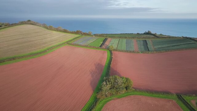 Colours of autumn Fields and Farms from a drone, Sheldon, Devon, England, United Kingdom