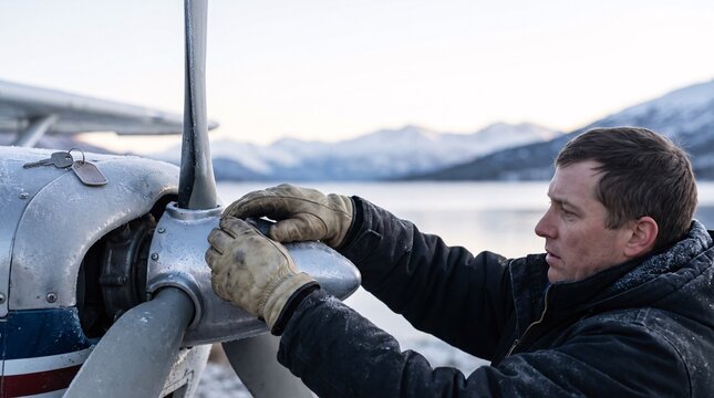 Bush Plane Preflight Inspection in Winter Alaska
