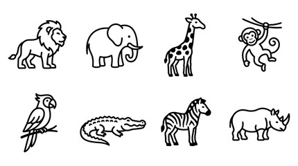 Obraz premium Collection of Safari Animal Icons Isolated on White