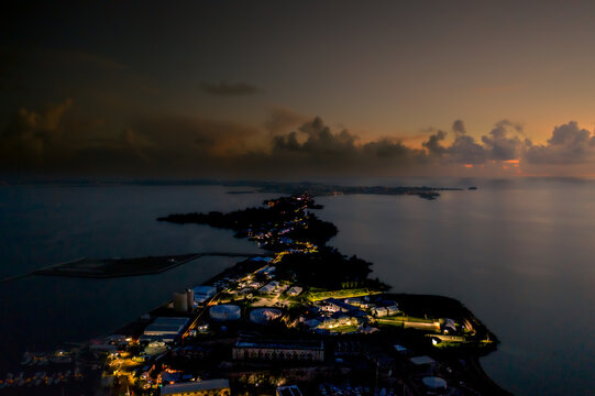 Lit Corridor &mdash; Night Aerial of Bermuda's Coast