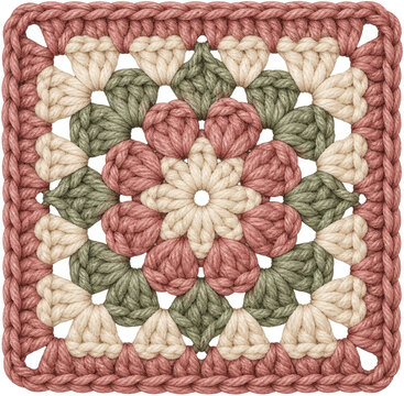 Granny square watercolor cozy illustration clipart