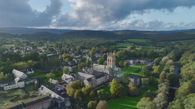 Buckfast Abbey from a drone, Devon, England, United Kingdom