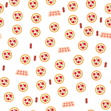 Seamless pattern of pizza slices and cookies