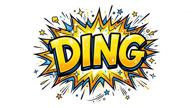 Comic book style speech bubble with the word DING and explosive background.