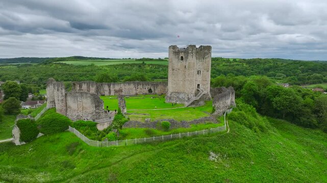 Conisbrough Castle, Conisbrough from a drone, South Yorkshire, England, United Kingdom