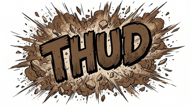 Comic book style sound effect illustration featuring the word thud with a dust cloud explosion.