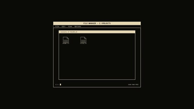 Retro Computer File Manager Interface Vector Animation with Directory Path and Document Icon