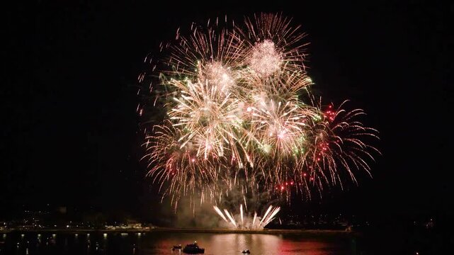 Fireworks Display in slow motion, Smart Pyrotechnics Team from Wiltshire on British Firework Championships in Plymouth, Devon, England, United Kingdom