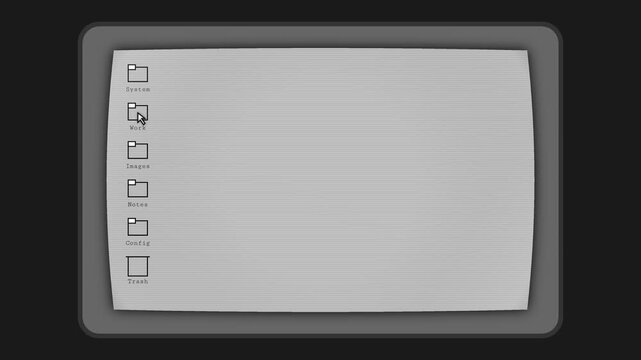 Retro Computer Desktop UI Vector Animation Opening Work Folder Window Concept