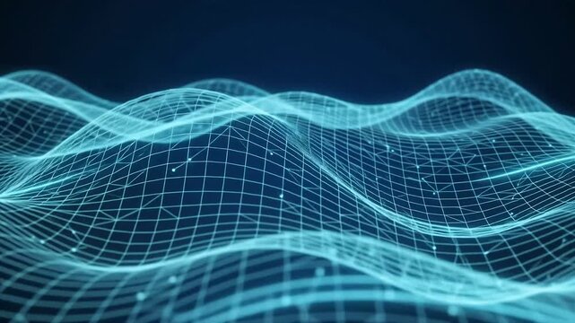 Clean Aqua Blue Digital Wave Wireframe Static Shot 4K