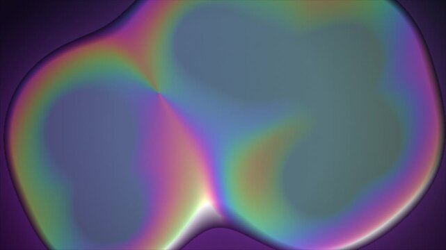 Iridescent liquid blob with holographic rainbow edges morphing on violet