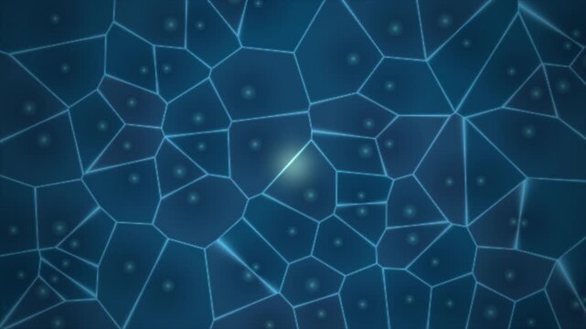 Glowing teal cell network with a pulsing ring of light moving through the cells