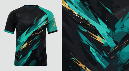 Cyan and gold jagged geometric sports jersey pattern design. © Urban
