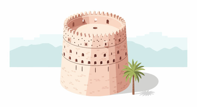 Ancient Circular Fortification Tower Illustration.