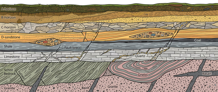 Geological Cross-Section Illustration of Earth's Layers