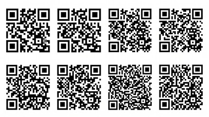 Fototapeta premium Eight distinct black and white square qr codes arranged in a grid
