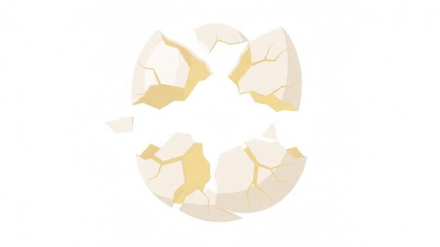 A simple flat vector illustration of a fragile broken white eggshell isolated on a plain background representing a delicate empty container