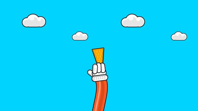 Bizarre animated cartoon showing a hand losing an ice cream cone to a flexible character and a seagull before revealing a travel treasure map