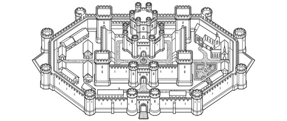 Obraz premium Medieval Castle Blueprint Illustration Isolated