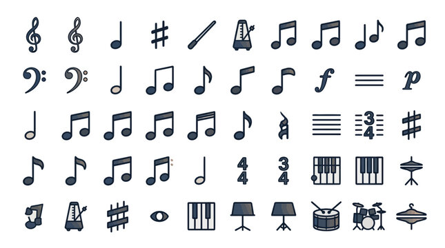 Black and White Musical Symbols Collection.